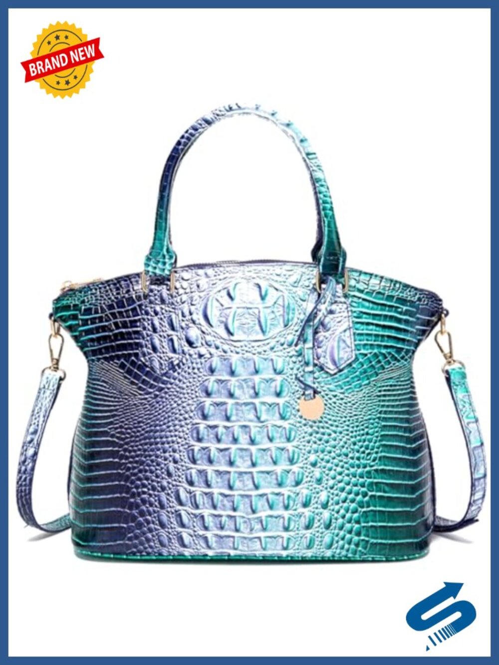 Vegan Leather Crocodile Satchel Tote Handbag with Shoulder Strap